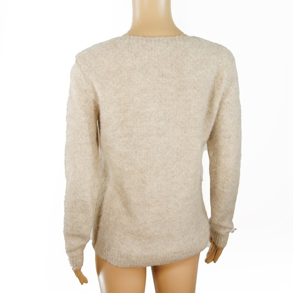 Comptoir Des Cotonniers Cream Metallic Gold Knit Alpaca Wool V Neck Sweater - Picture 3 of 3